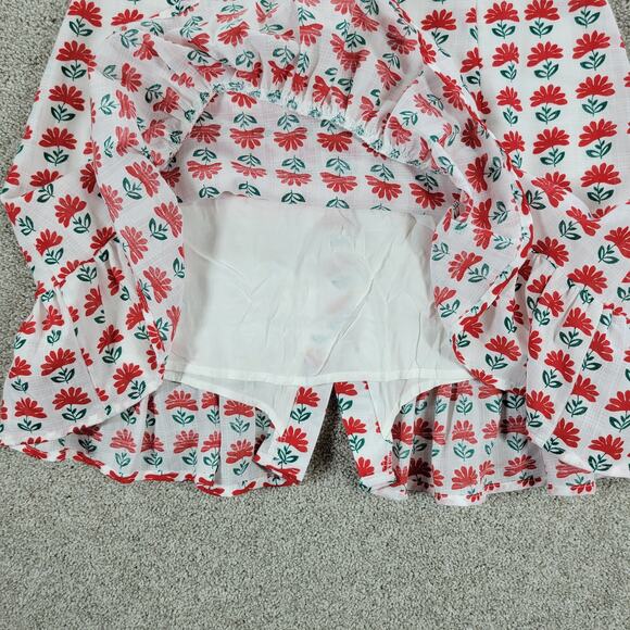 Miami Flower Skirt Womens L White Red Button Front Lined Ruffles Mini Francescas - Picture 6 of 13